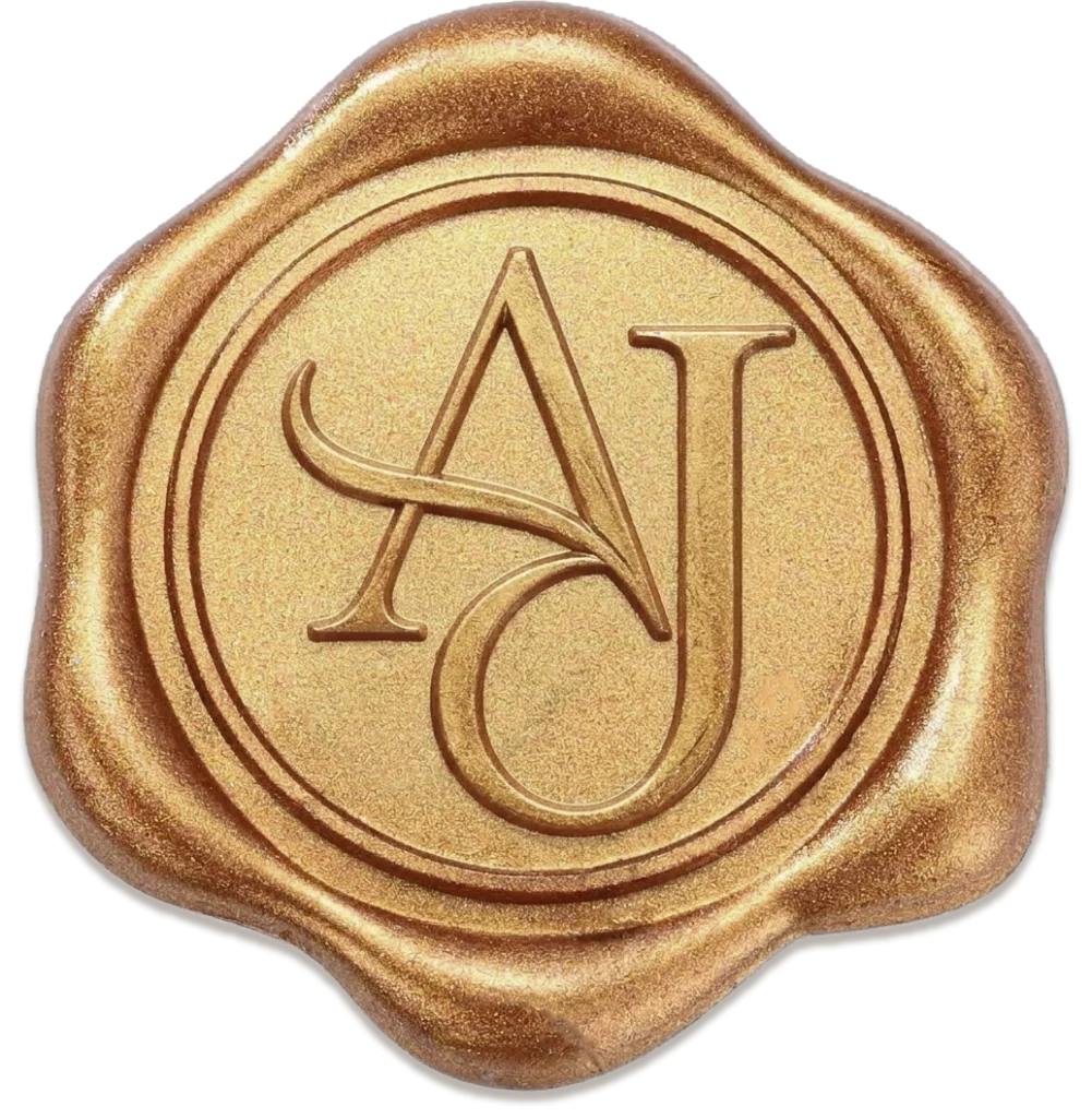Golden AJ monogram wax seal